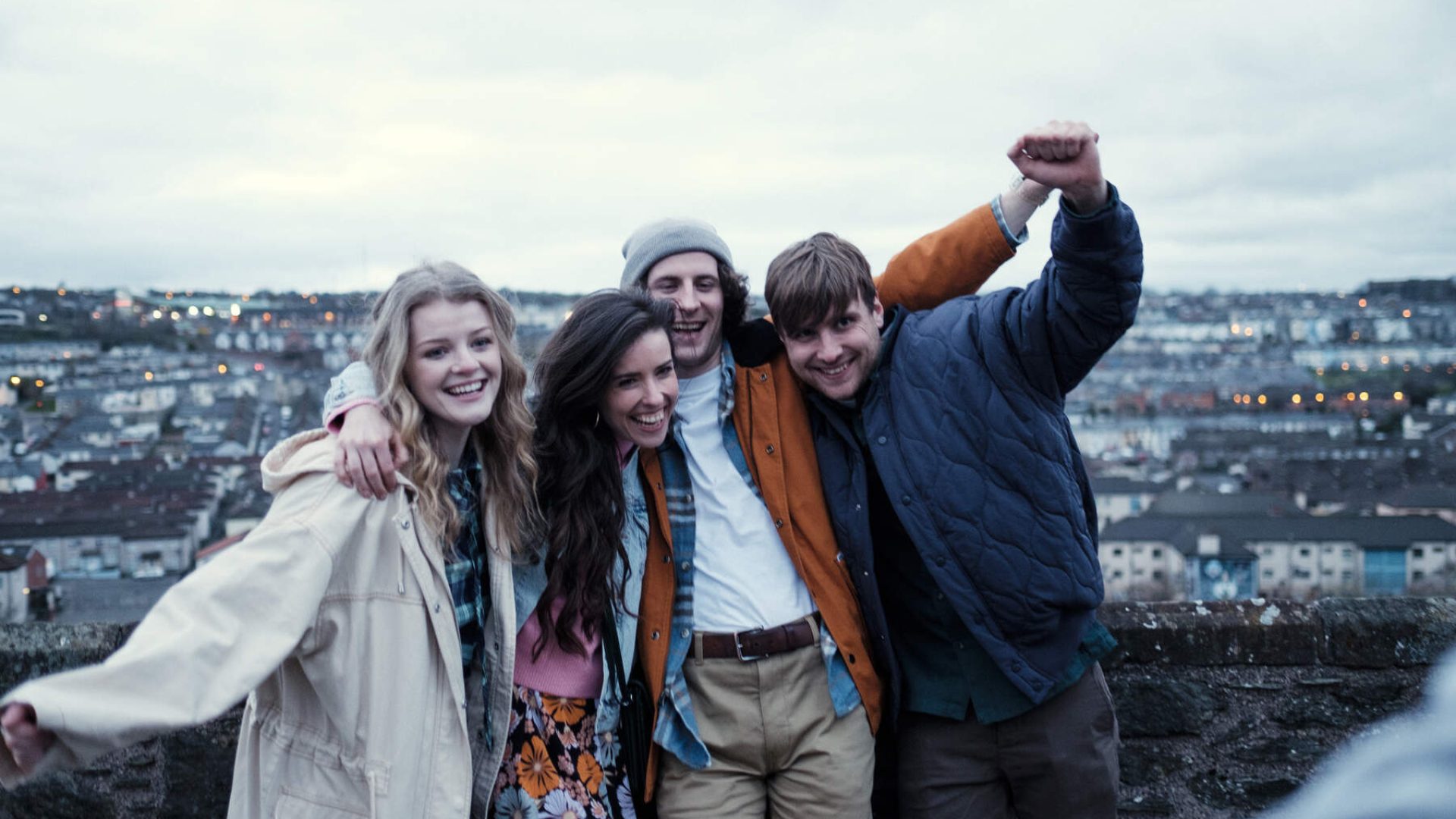 Friends enjoying the Derry Girls walking tour in Derry