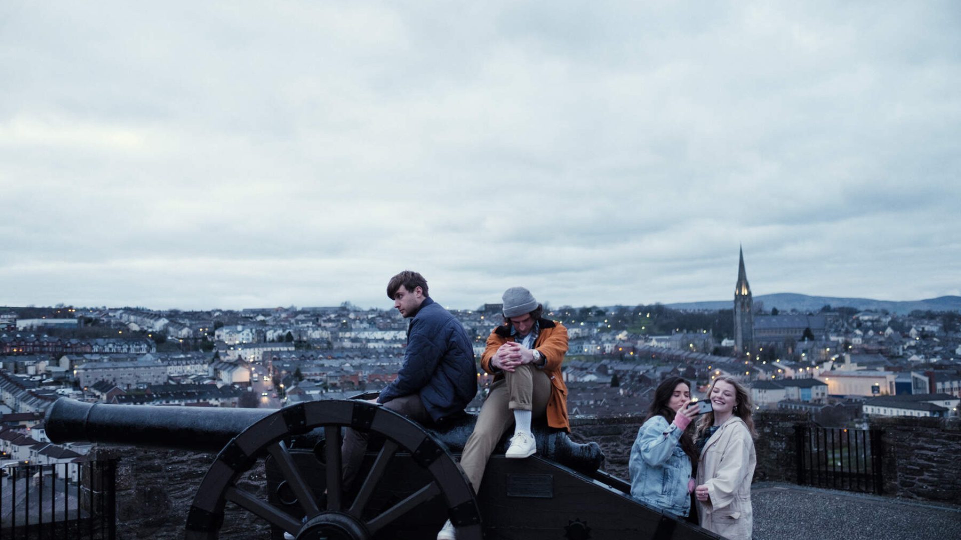 Friends enjoying the Derry Girls walking tour in Derry
